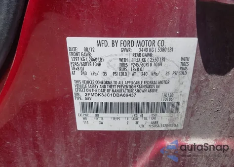 2013 Ford Edge Sel from USA, damaged, VIN 2FMDK3JC1DBA89437